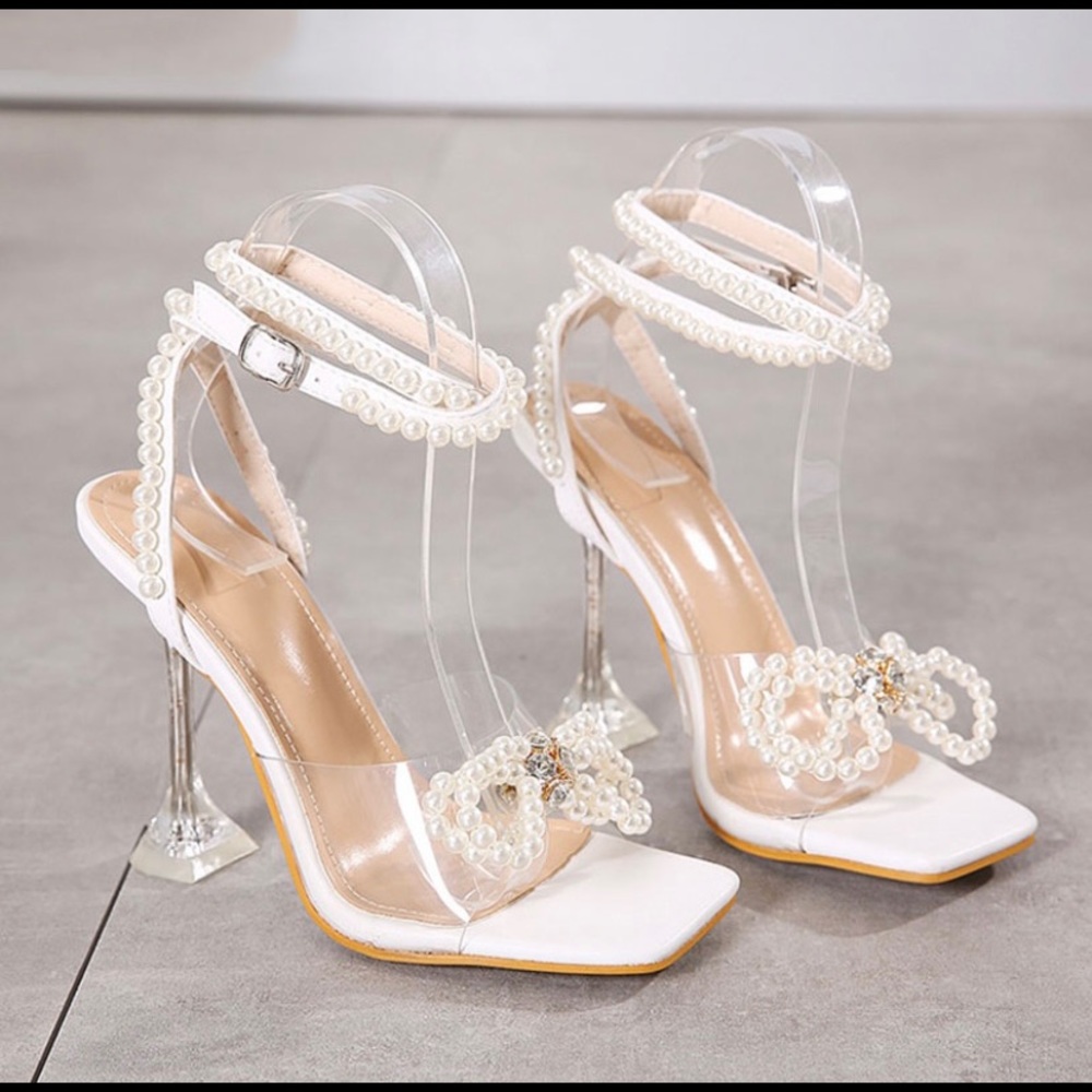 White Pearl Bow Heels
